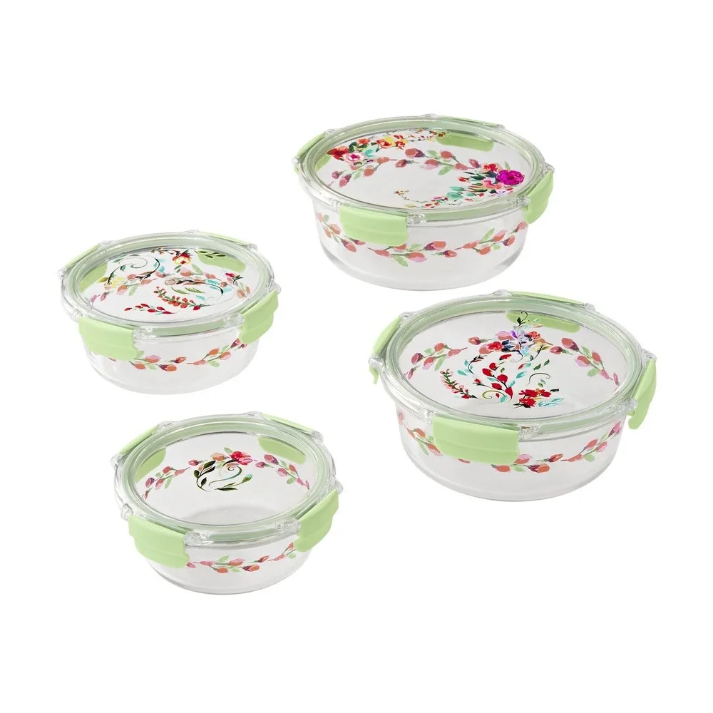 The Pioneer Woman Painted Meadow Round Glass Food Storage Set Tritan Lids 8pc